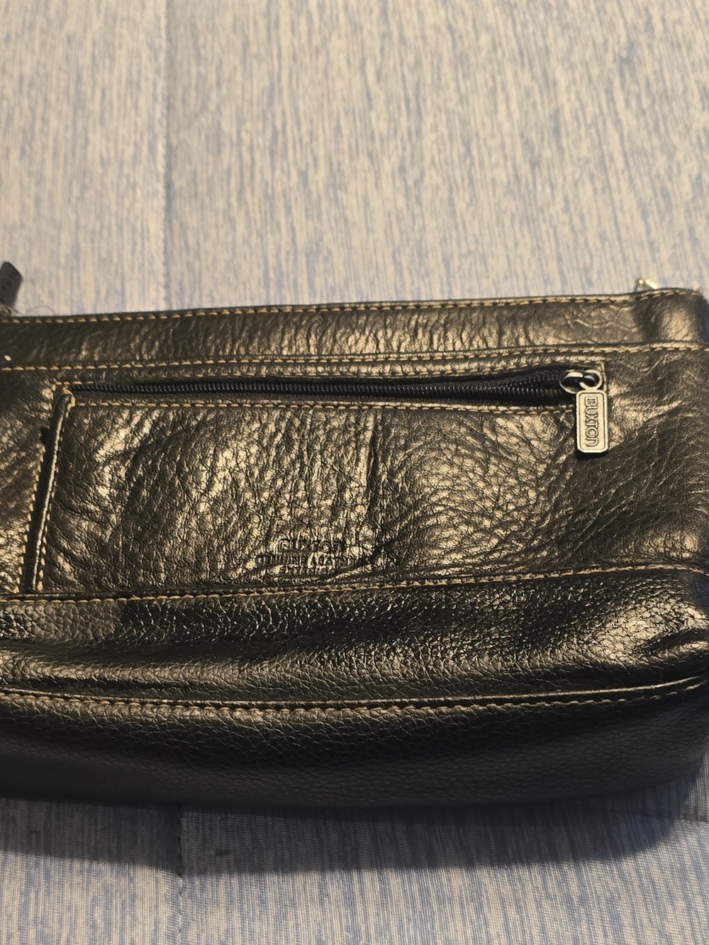Buxton Black Pebbled Leather Wristlet Clutch